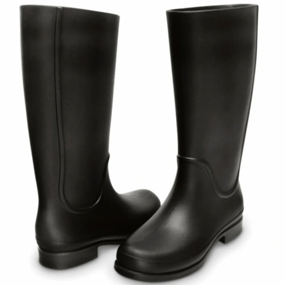 CROCS Tall Wellie Rain Boots Rubber Black Pull On Black Women’s 5 or Juniors 3 - Picture 10 of 11